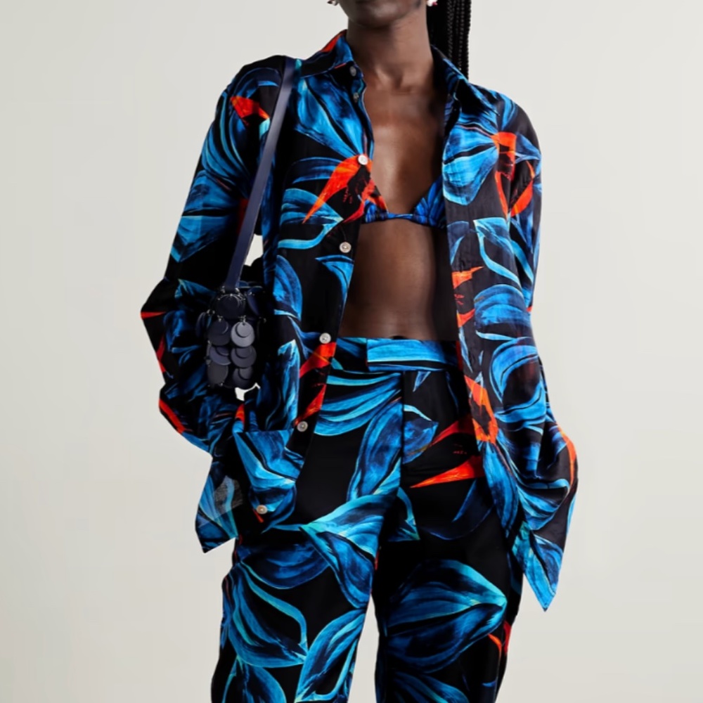 BNWT LOUISA BALLOU Printed cotton-voile shirt